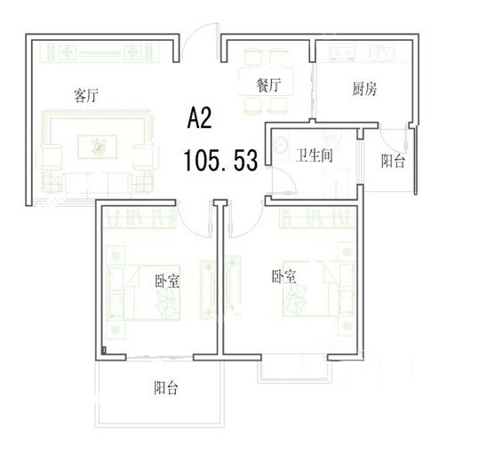 A2戶型 105.53㎡ 2室2廳