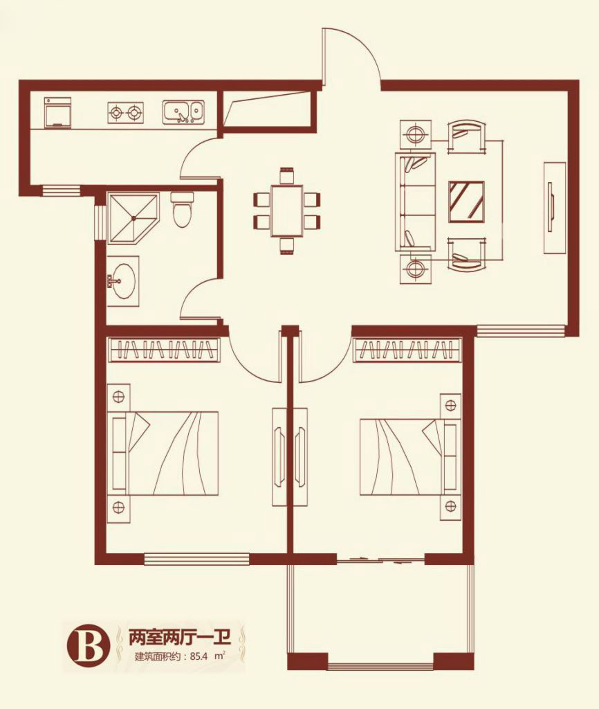 紫薇壹號·西韻2室2廳1衛(wèi)85.4㎡